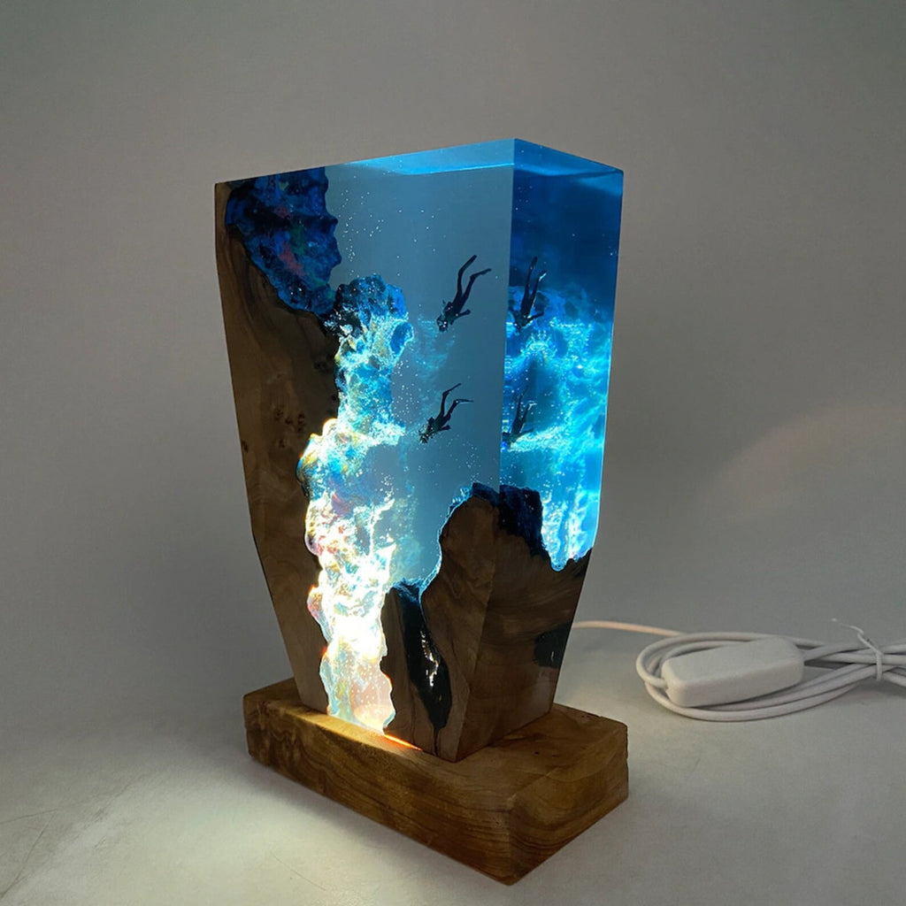 Diver Night Light Scuba Diving Deep Sea Exploration Wood Lamp Free Diving Unique Decoration Gift Christmas Gift