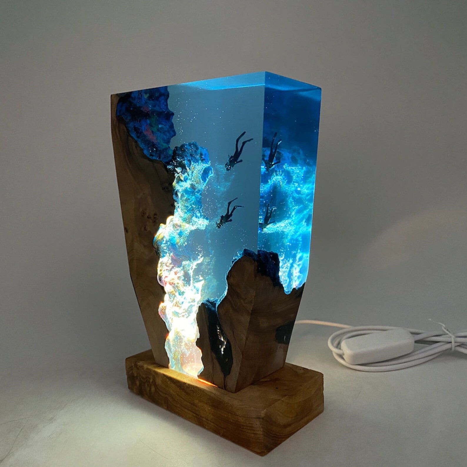 Diver Night Light Scuba Diving Deep Sea Exploration Wood Lamp Free Diving Unique Decoration Gift Christmas Gift