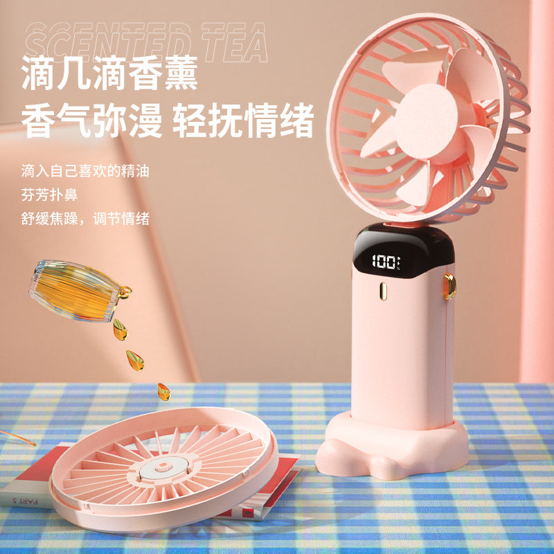 New Usb Handheld Fan Digital Display Folding Aromatherapy Desktop Fan Mini Portable Outdoor Small Fan